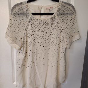 Rebecca Taylor White 100% Silk Embellished Tee Short Sleeve Size 8